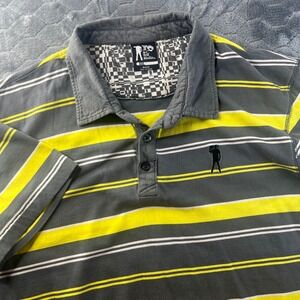 RS by Ryan Sheckler Polo Shirt Mens XXL Gray Neon Yellow Excellent Striped Y2K